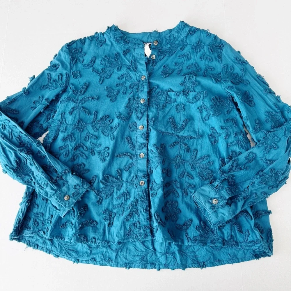 Anthropologie Pilcro Whitney Textured Trapeze Button Down Blouse Shirt feminine - Picture 2 of 7